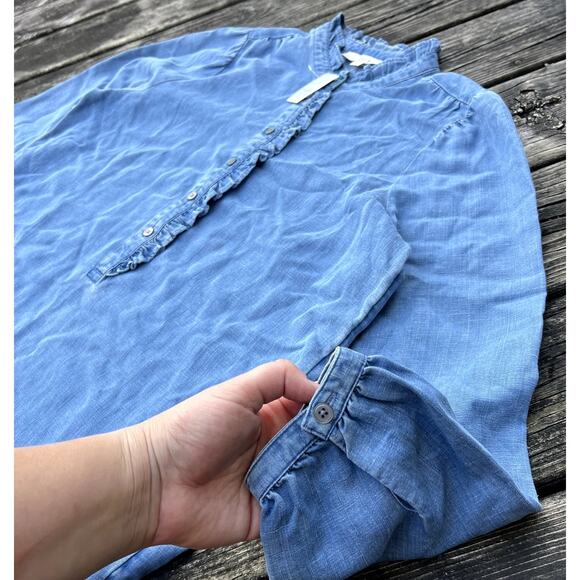 LOFT NWT Chambray Ruffle Flounce Swing Dress Blue Size Large $90 Retail - Picture 6 of 8